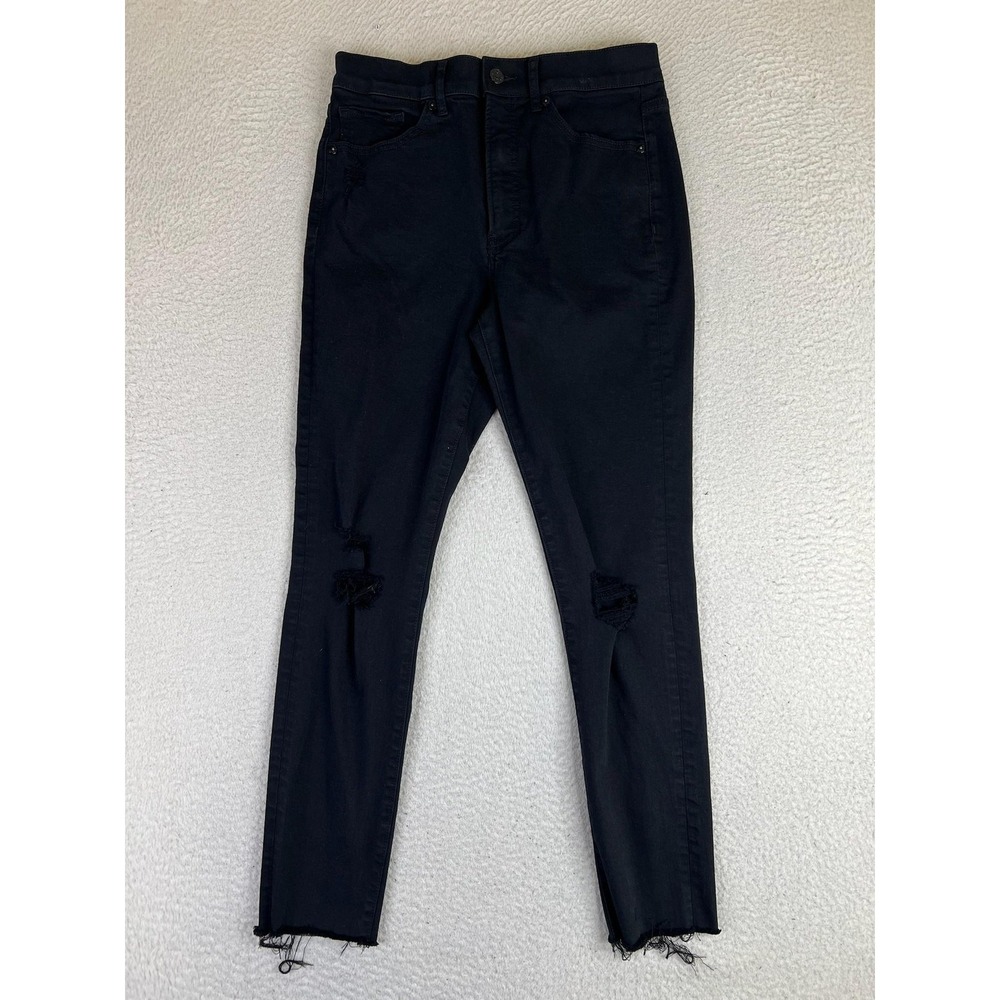 Express Skinny High Rise Jeans Womens 6R Black Distressed Raw Hem Stretch Denim